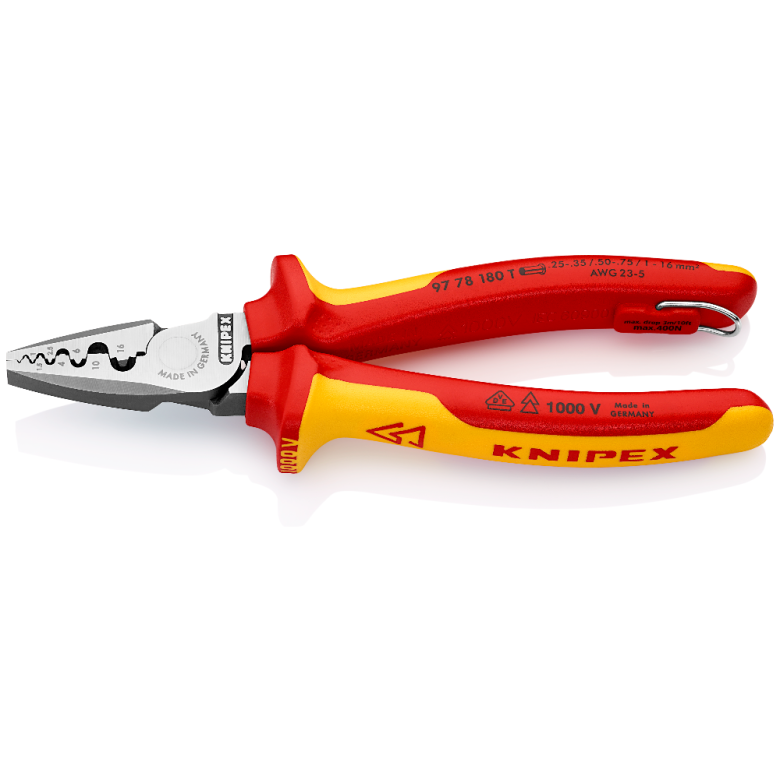 97 78 180 | VDE Crimping Pliers for Wire Ferrules | Multi-Component Handle | Polished Head - 180mm
