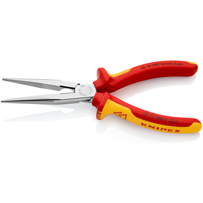 26 16 200 | VDE Snipe Nose Side-Cutting (Stork Beak) Pliers | Multi-Component Handle | Chrome Plated - 200mm