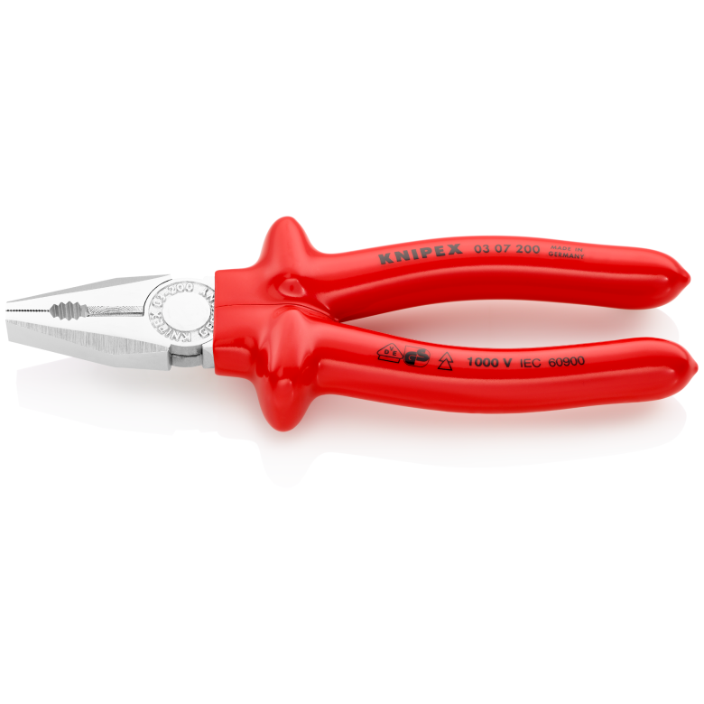 03 07 200 | VDE Combination Pliers | Dippled Insulation Handle | Chrome Plated - 200mm