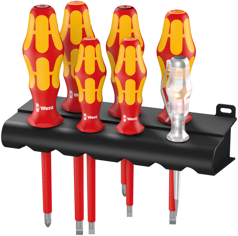 Wera VDE Kraftform Screwdriver Set 6pc + Voltage Tester + Plastic Rack (Various Styles)