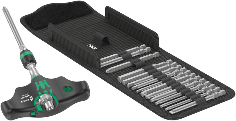 Wera Kraftform Kompakt 400-RA T-Handle 1/4in Screwdriver Bit Set 17pc + Tool Pouch (Various Styles)