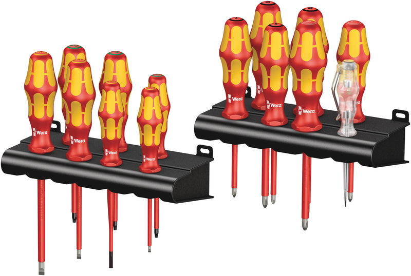 Wera VDE Kraftform Big Pack 100 Screwdriver (SL/PH/PZ/TX) Set 13pc + Voltage Tester + Plastic Rack