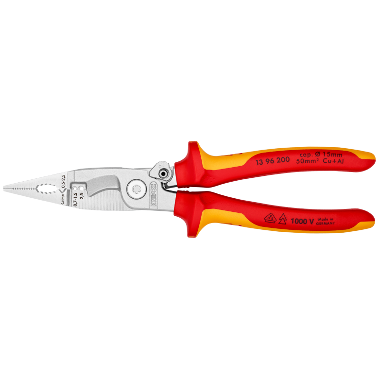 13 96 200 | VDE Electrical Installation Pliers | Multi-Component Handle | Chrome Plated - 200mm