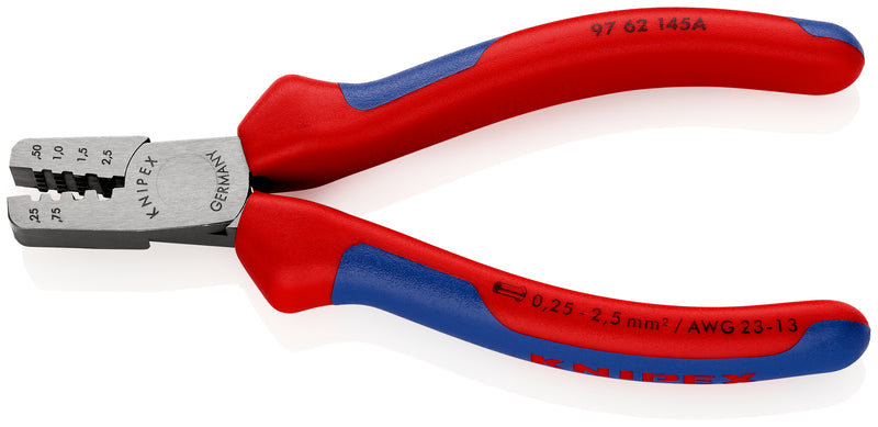 97 62 145 A | Crimping Pliers for Wire Ferrules | Multi-Component Handle | Polished Head - 145mm