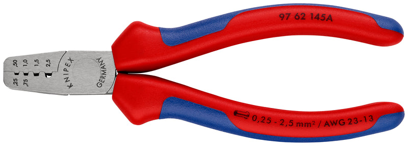 97 62 145 A | Crimping Pliers for Wire Ferrules | Multi-Component Handle | Polished Head - 145mm