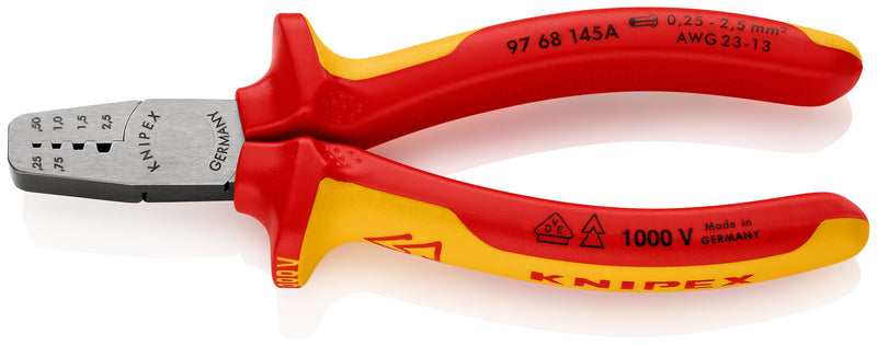 97 68 145 A | VDE Crimping Pliers for Wire Ferrules | Multi-Component Handle | Polished Head - 145mm