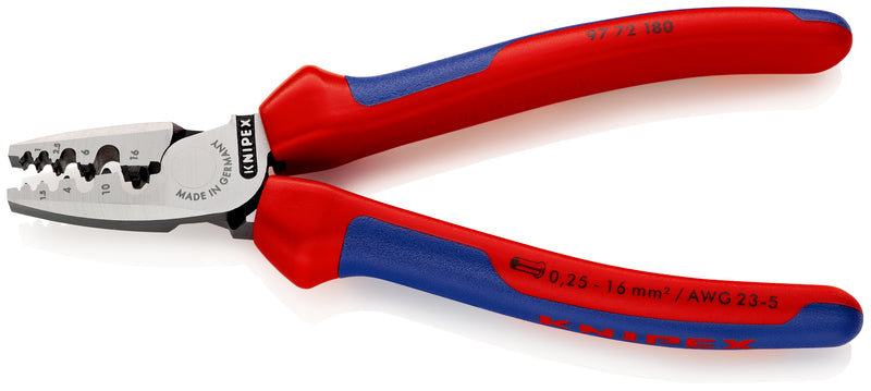 97 72 180 | Crimping Pliers for Wire Ferrules | Multi-Component Handle | Polished Head - 180mm