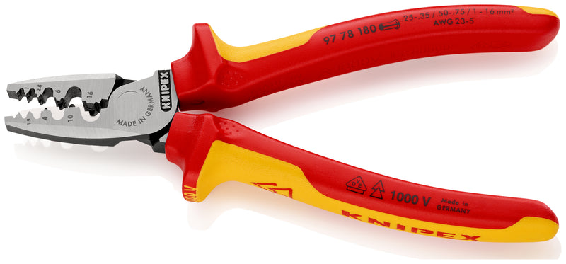 97 78 180 | VDE Crimping Pliers for Wire Ferrules | Multi-Component Handle | Polished Head - 180mm