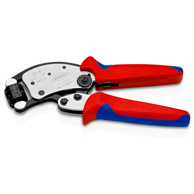 97 53 19 KNIPEX Twistor® T Self-Adjusting Crimping Pliers for wire ferrules With rotatable die head
