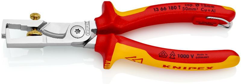 13 66 180 T | VDE StriX® Insulation Stripper / Cable Shears | Multi-Component Handle | Chrome Plated | Tether Attachment- 180mm