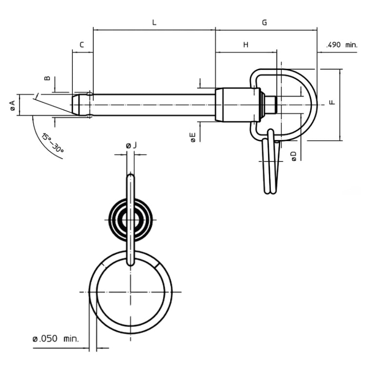 Halder | 4213 | Single-Acting Ball-Lock Pins w/ Ring Handle | Comply to NAS / MS17987 | 3/16" Diameter / 1" Length