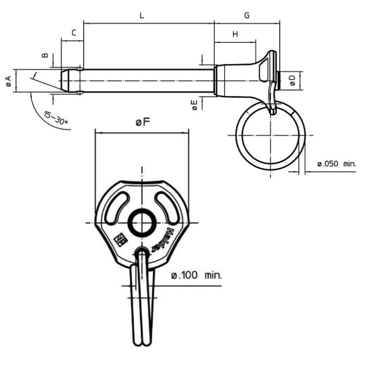 Halder | 4210 | Single-Acting Ball-Lock Pins w/ Button Handle | Comply to NAS / MS17984 | 1/4" - (Various Lengths)