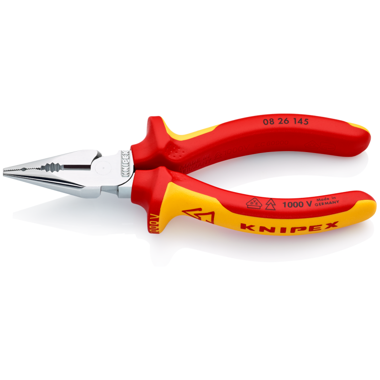 08 26 Series | VDE Needle-Nose Combination Pliers | Multi-Component Handle | Chrome Plated - 145mm